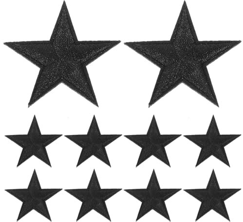10 Stück Stern-Aufnäher zum Aufbügeln: FüNfzackige Stern-Stickerei AufnäHer Schwarz Reparatur-Applikationen - dekorative Aufkleber für Rucksäcke, Jeans, Mäntel, RöCke, HüTe, RucksäCke