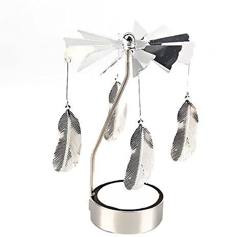 URFEDA Federn Teelicht Karussell Glas Teelichthalter Gold Teelichtglas Rotierender Kerzenhalter Eisen Metall Kerzenständer für Valentinstag Deko Geschenk Hochzeit Dekoration Wohnzimmer Tischdeko
