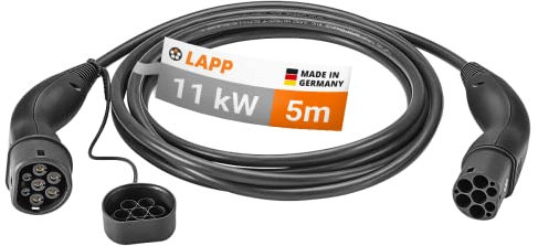 LAPP Mobility 11KW Cavo Ricarica Auto Elettrica Tipo 2 - trifase 5m Cavo Ricarica Tipo 2 - protetto IP55-20a - Moda 3 Cavo Tipo 2 contatti Resistenti Corrosion - Adatto per PHEV & BEV