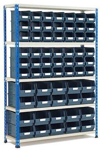 Horison Industries Medium Duty Industrial Shelving Unit for Storage - Garage Storage Shelves - Racking for Garage, Shed and Van - Metal Shelving Bay with 5 Tier and 62 Bins - 1600x1120x305mm
