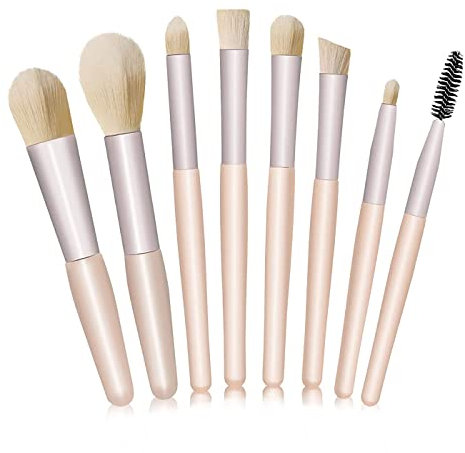 Brochas De Maquillaje, 8 Piezas Pinceles Maquillaje Set Brocha Colorete Brocha Base Maquillaje Makeup Brushes Profesional Limpia Brochas Maquillaje Cómodo y Duradero (Albaricoque)