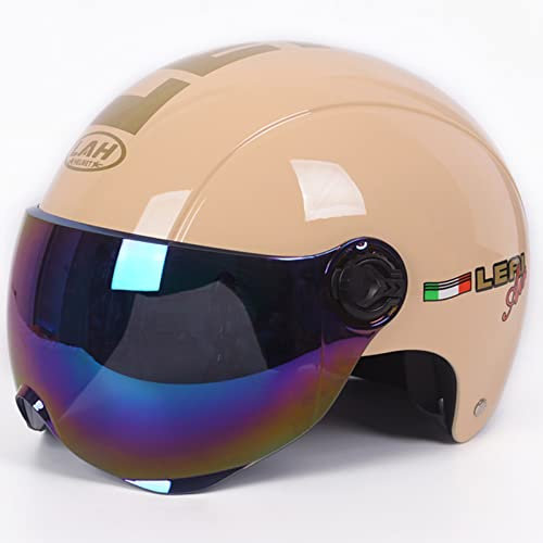 Open Face Motorrad Vespa Helm, Roller Motorrad Halbgesicht Helm, Herren Damen Leicht Moped Helm, Street Cycling Fahrradhelme DOT/ECE Approved 54-61Cm,Beige