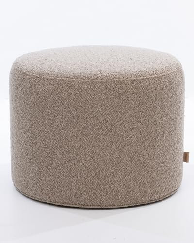 SIX Polsterhocker 42x53 cm Rund Webstoff bis zu 180kg Belastbar Holzgestell Komfort Qualitäts-Schaumstoff Polsterung Schminktisch Sitzhocker Fußhocker Pouf Hell Braun