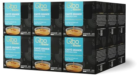 Tchibo Qbo Caffè Grande Kirinyaga Baya Premium Kaffeekapseln, 144 Stück - 18x8 Kapseln (Caffè Grande, Intensität 3/10, fruchtig), nachhaltig & aus 70% nachwachsenden Rohstoffen¹
