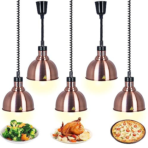 VFDZ Lebensmittel Wärmelampe, Kommerzielle Speisenwärmer Lampe, 250W Wärmelampe für Speisen, Buffet Heizlampe Einziehbares Hängende für Buffets und Küche Esszimmer(B-25cm, 5 Stück)