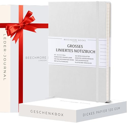 Beechmore Books Notizbuch, liniert, A4, 21,6 x 29,2 cm, 160 linierte Seiten, Hardcover-Leder-Tagebücher für Damen, Herren, Schreiben und Notizbücher für die Arbeit – 120 g/m² dickes Papier,