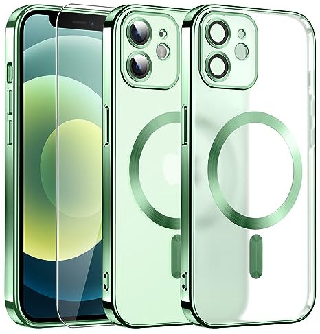 DOSNTO Matt für iPhone 12 Mini Hülle, [Kompatibel mit MagSafe] [mit Kameraschutz], Magnetische Handyhülle aus Silikon,Niemals Gelb Case Dünn Original Aussehen Schutzhülle für Frauen Mann, Grün