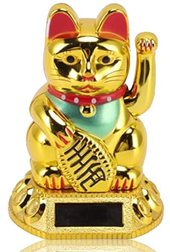 Cyrank Solarbetriebene Winkekatze, Glückskatze mit winkendem Arm, Lucky Fortune Cat, Glückskatzen-Dekoration, Gold Fengshui Lucky Cat, Chinesische Glückskatze, Japanische Glückskatze Für Auto,Desktop