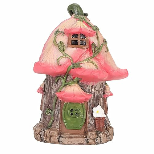 Qcwwy Feenhaus, Kunstharz, Feengartenhaus, Gartenfigur, Dekoration, Fee-Haus, Ornament für Terrasse, Hof, Rasen, Außendekoration