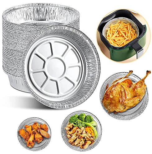 Sunydog Air Fryer Round Aluminum Foil Trays,50PCS 8 Inch Disposable Aluminum Foil Plates Round Tin Foil Pie Pans for Air Fryers Baking Cooking Roasting Storage