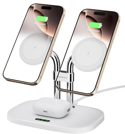 SwanScout Wireless Charger for iPhone, SwanScout 706M, Dual Magnetic Charger for iPhone 16/15/14/13/12 Series, Charging Station for AirPods Pro 2/3/4, Double Mag-safe Charger for iPhone