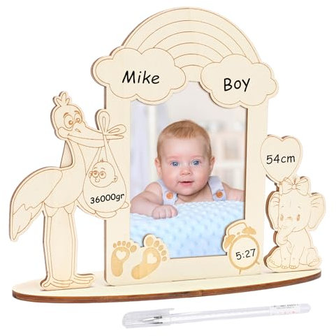 MONCAP Willkommen Zuhause Baby Geschenk Bilderrahmen Geburtsgeschenk Babyparty Tisch Deko Geburt Babystorch Holz Fotorahmen Baby Welcome Home Geschenk für Baby Mädchen Kleinkinder Geburt