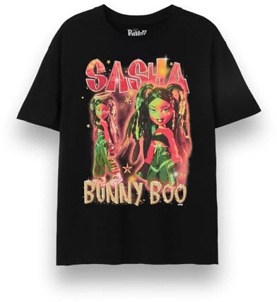 Bratz Maglietta da Donna Sasha | T-Shirt Grafica a Maniche Corte Y2K Bling in Nero | Bunny Boo Classic Doll Cromato vestibilità Rilassata Abbigliamento Gadget per Personaggi