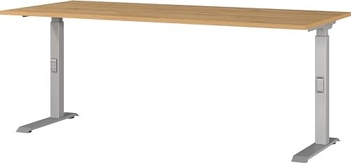 Germania Schreibtisch 7912-638, in Grandson-Eiche-Nb./Silber, me. höheneinst., 180 x 91 x 80 cm (BxHxT)