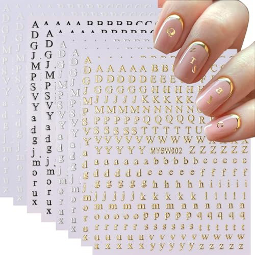 Nagelsticker Buchstaben, Nagelsticker Selbstklebend Letter Nail Art Stickers English Letter Nagelaufkleber NagelDesign DIY Maniküre Dekoration(8Blatt)