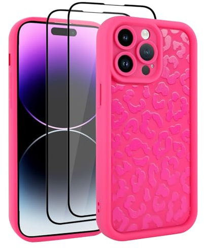 UZEUZA Compatible with iPhone 14 Pro Max Case, Cheetah Print Shockproof Soft TPU Protective Case for Women Girls, Slim Anti Scratch Leopard Case for iPhone 14 Pro Max 6.7 Inch, Hot Pink