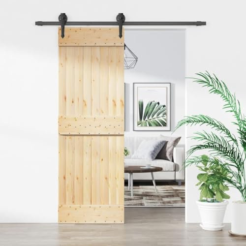 JUDYY Schiebetür mit Beschlag 70x210 cm Massivholz Kiefer - 1 x Tür,2 x Laufschiene,2 x Rollen,2 x Türstopper,1 x Bodenführung,2 x Sprunggleitschutz,5 x Fixierklammer,Andere notwendige Beschläge