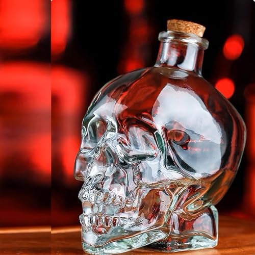 Skull Decanter Bottle, Liquor Decanter with Cork Stopper, Skull Glass Wine Decanter, Funny Halloween Decor, for Wiskey Vodka Beer Decanter for Gift, Home, Bar, Party Decor, Clear (13oz)