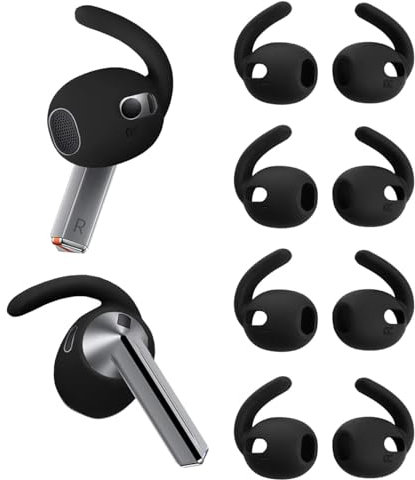 A-Focus Galaxy Buds 3 Ear Hooks Sport Ear Tips Replacement Anti-Slip Non-Slip Silicone Eartips and Covers Gel Wings Accessories Compatible with Samsung Galaxy Buds 3 Black 4 Pairs