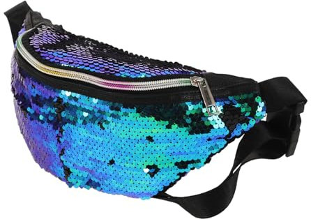 WRITWAA Meerjungfrau Pailletten HüFttasche Damen - Modische Schultertasche FüR Sport, Reisen Und Alltag, Verstellbarer Gurt, Schwarz/GrüN