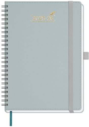 BEZEND 18-Monate Kalender 2025 2026 Terminplaner A5 1 Woche 2 Seiten mit 2 Spalten, Wochenplaner von Juli 2025 bis Dezember 2026, Buchkalender Spiralbindung mit Pu-Leder Softcover, Graublau