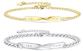PiercingJak Partnerarmbänder mit Gravur Personalisierte Armbänder Paar Partner Armband Edelstahl Mobius Armkette Freundschaftsarmbänder Liebe Freundschaft Geschenke für Damen Herren