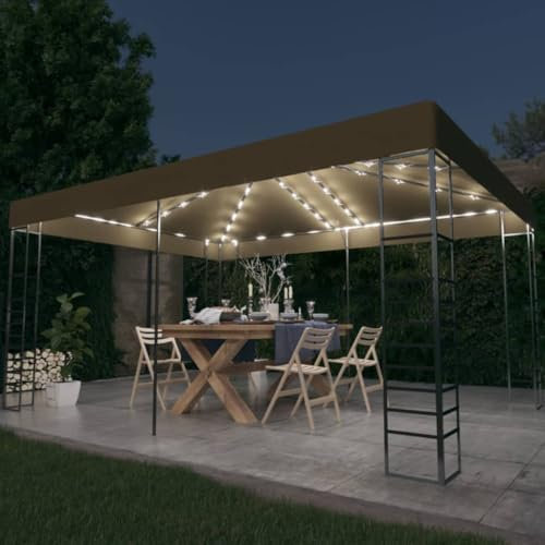 Rantry Pavillon mit LED-Lichterkette, 3 x 4 m, taupe, Gartenmöbel für den Außenbereich