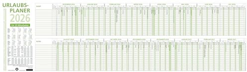 Zettler Urlaubsplaner 16 Mon Blauer Engel 2026 – Wandkalender 100 × 30 cm, 16 Monate auf 1 Seite (Dez. Vorjahr – März Folgejahr), für 25 Mitarbeiter, Recyclingpapier, Wochenzählung, Ferientermine, FSC