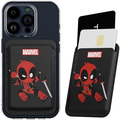 Marvel Deadpool Magnetic Card Holder Wallet – Magnetic Phone Wallet for iPhone 15/14/13/12, Compatible with MagSafe Cases – Perfect Deadpool Gifts for Men, Cartoon Deadpool, Magnetic
