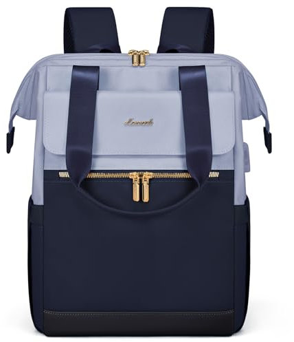 LOVEVOOK Rucksack Blau, Moderner Laptop Schulrucksack, Schultasche Teenager Backpack Women Elegant Tagesrucksäcke Handtasche 2 in 1, 15,6 Zoll für Uni Büro Arbeit, Hellblau & Marineblau