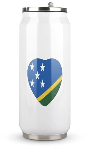 Yelolyio Taza de acero inoxidable con tapa y pajita, diseño de la bandera de las Islas Salomón, taza de café de viaje para bebidas frías y calientes, regalo para amigos, 500 ml