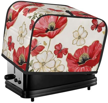 Flowers And Butterflies Red Poppies Printed Toaster Cover 2 Slice Kitchen Small Appliance Dust Cover Dust And Fingerprint Protection