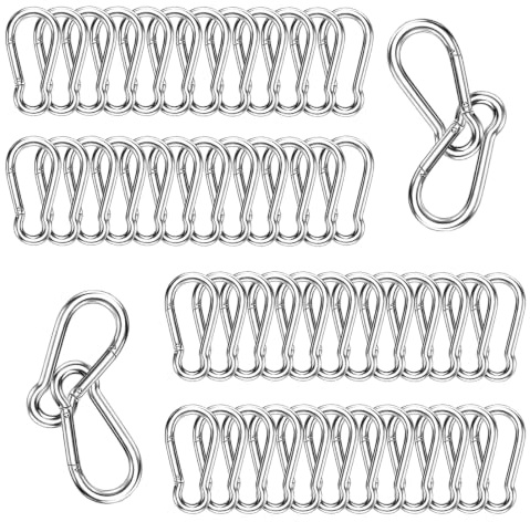 High-PQ 50PCS Heavy-Duty Carabiner Clips, 4CM Spring Snap Hook, Silver | M4 Galvanised Steel Clips, 50KG Capacity, Ideal for Hammocks, Swings & Outdoor Travel
