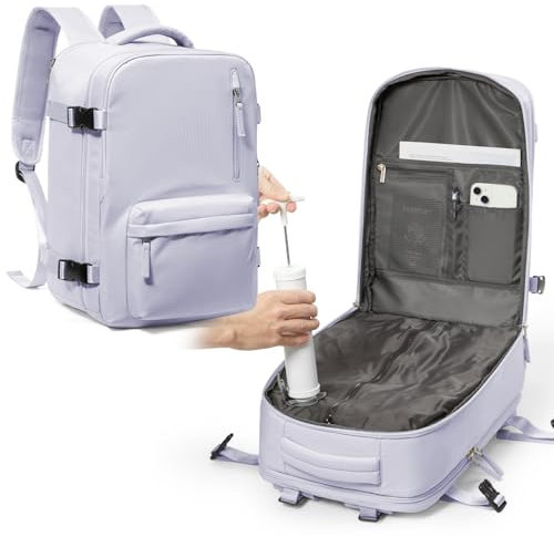 kibachev Vakuum Rucksack Handgepäck 45x36x20 für EasyJet – Kompakter Reiserucksack mit Vakuumsystem & Organizer, Lila