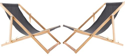 WOODOK Liegestuhl Klappbar - Gartenliege Klappbar bis 120kg, Sonnenliege aus Buchenholz ohne Armlehne (2X Grau)
