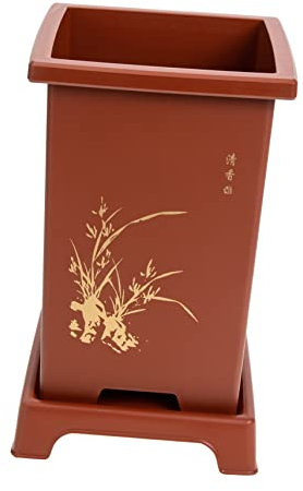 LOORGVEL Pot de Fleurs Intérieur et Extérieur en Résine Imitation Terre Cuite Plateau Filtre d'eau Pot Carré pour Orchidées et Plantes Succulentes, Décoration Bureau Jardin Balcon