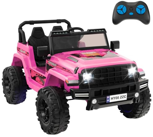 Maxmass 24V Kids Ride on Electric Car, 2-Seater Battery-powered Electric Vehicle with Remote Control, Lights, Music, Horn, Bluetooth, Radio, USB, Children Truck UTV Toy Car for 3+ Years Old (Pink)