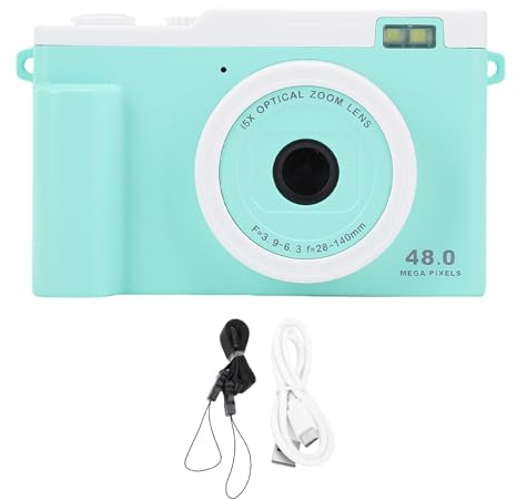 Topiky Digitalkamera, Autofokus 1080p 48MP Vlogging -Kamera für Fotografie, Kompakte Kleine Kameras mit ITH 15x Digital Zoom LED -Flash -WiFi -Transfer, Digitalkameras für Jugendliche (Green)