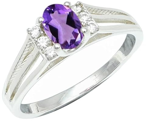 SILVERTROVE Amethyst Edelstein Ring silberplattiert für Damen und Herren alle Größen Geschenkidee handgefertigter Schmuck CRG1241AC11_(57 (18.1))
