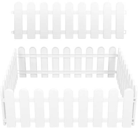 SEWACC Gartenzaun 8 Stück 50x16cm Kunststoff Weiß für Gartenumzäunung Vorgarten Terrasse mit Runden Köpfen