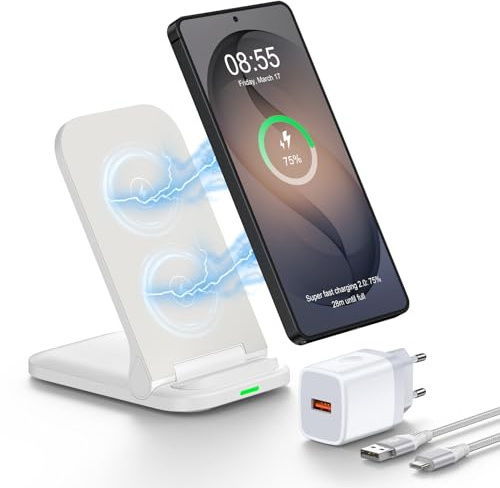 15W Induktive Ladestation Wireless Charger für Samsung mit 18W Ladegerät | Handy Ladestation für Samsung Galaxy S25/S24/S23/S22, Kabelloses Ladegerät Stand für iPhone 17-11 Series, für Google Pixel