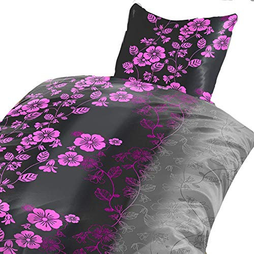 4tlg Winter Bettwäsche Microfaser Flausch Fleece 2X 155x220 cm + 2X 80x80 cm NEU mit RV Top Deko Geblümt Blumenmotiv in Bromber