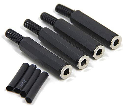 Ancable 4-Pack 1/4-Inch Phone Jack, Solder Type Cost-Effective Plastic 6.35mm TRS Connector with Shrinkle Tube for Repairing Headphone/Guitar/Amp Extension Cable