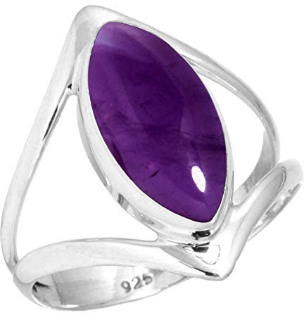 Jeweloporium Lila Amethyst Silberring Größe 62 (19,7), 925 Sterling Silber Ring für Damen, Natürlicher Marquise Edelstein Handgefertigter Schmuck