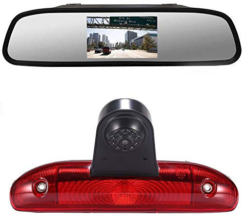 【4.3'' Rückspiegel Monitor + Rückfahrkamera Transpoter】im 3. Bremsleuchte HD Rückfahrkamera für FIAT Ducato 244 Bus Kasten/Peugeot Boxer/Citroen Jumper 2002-2006, HD Auto Rückspiegel für Alle Autos