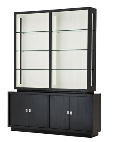 Casa Padrino Luxus Bücher Schrank Schwarz Massivholz Miami Wohnzimmer Schrank Barock Jugendstil Rokoko Vitrine Ladeneinrichtung