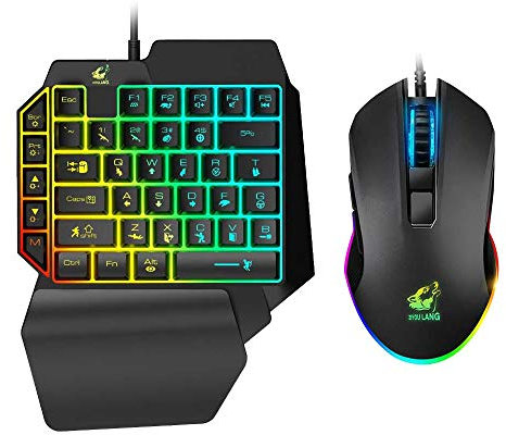 Kombination aus Gaming-Tastatur und -Maus, verkabelt 39 Tasten Mechanisches Gefühl Regenbogen-Hintergrundbeleuchtung mit Handgelenkstütze Für PC/Xbox/PS4-Einhandtastatur und RGB-Gaming-Maus (schwarz)