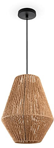 Paco Home Hängelampe Bambus Wohnzimmer Pendelleuchte Rattan Esstisch Esszimmer Lampe E27 Hängeleuchte Papier Boho, Farbe:Natur (Ø30cm), Leuchtenart/Farbe:Pendelleuchte - Schwarz