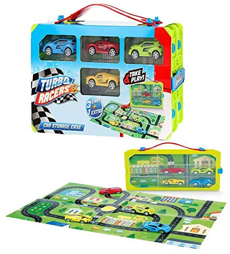 UMKYTOYS Toy car garage mat playset with storage toys for boys girls Car Toy Storage Case With 4 Cars