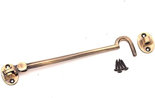 8 (200mm) Antique Heavy Duty Brass Cabin Hook & Eye Silent Catch/Latch/Holder/Back Gate/Shed/Patio Door